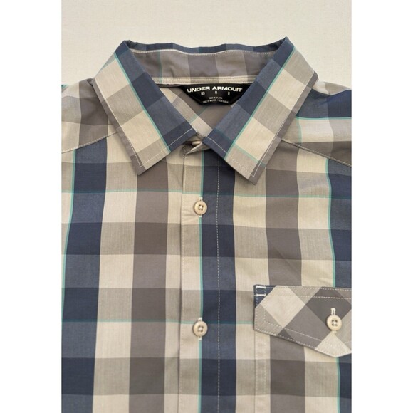 UNDER ARMOUR Tactical Shirt Mens Medium Blue Gray Plaid Button Up LS Performance - Picture 4 of 11